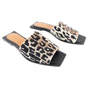 Ganni Leopard Pattern Bead Flat Sandals